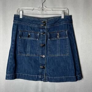 Womens 2016 Gap Denim Jean Button Front Pockets Dark Wash Mini Skirt Preppy 30